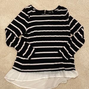 Black and white stripe top with attached white hem